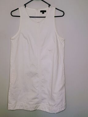 J.Crew White Sleeveless Frayed Hem Denim Jumper Sheath Dress Size 10